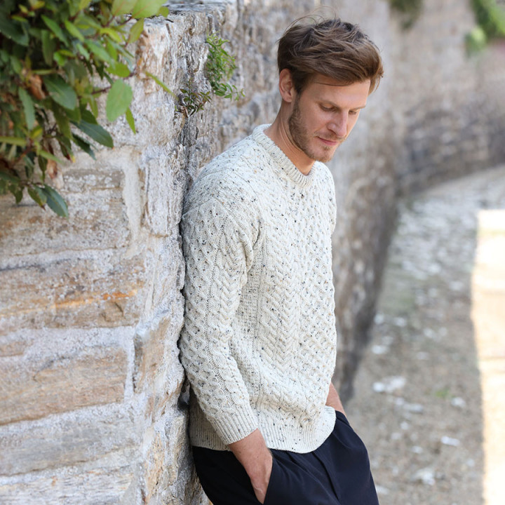 Aran Woollen Mills Natural Round Collar Aran Sweater