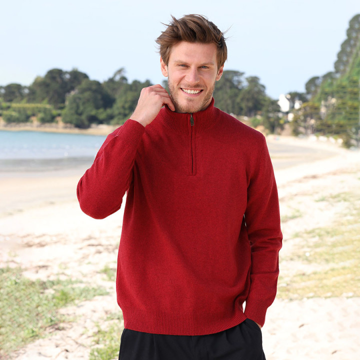 Best Yarn Red 1/2 Zip Collar Sweater