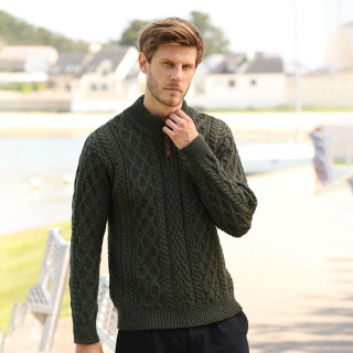 Inis Crafts Half-Zipped Green Sweater