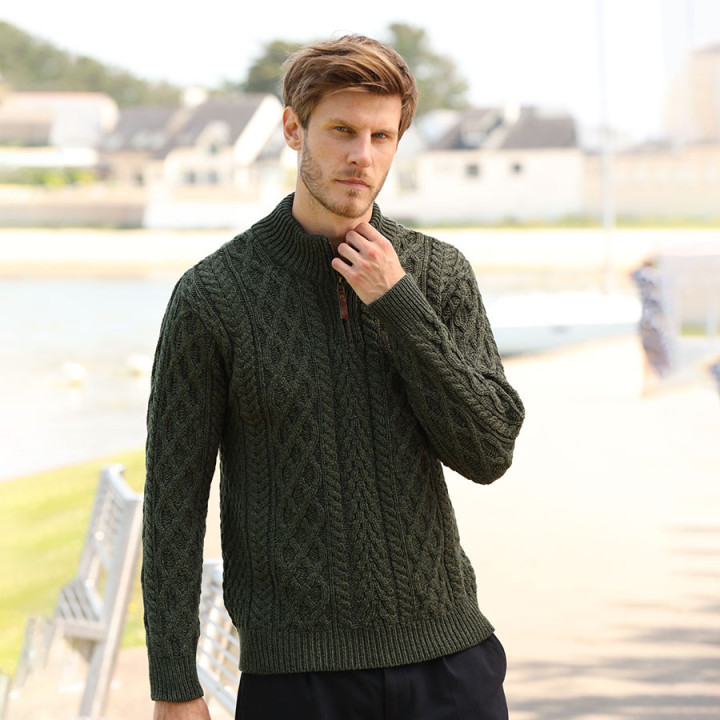 Inis Crafts Half-Zipped Green Sweater