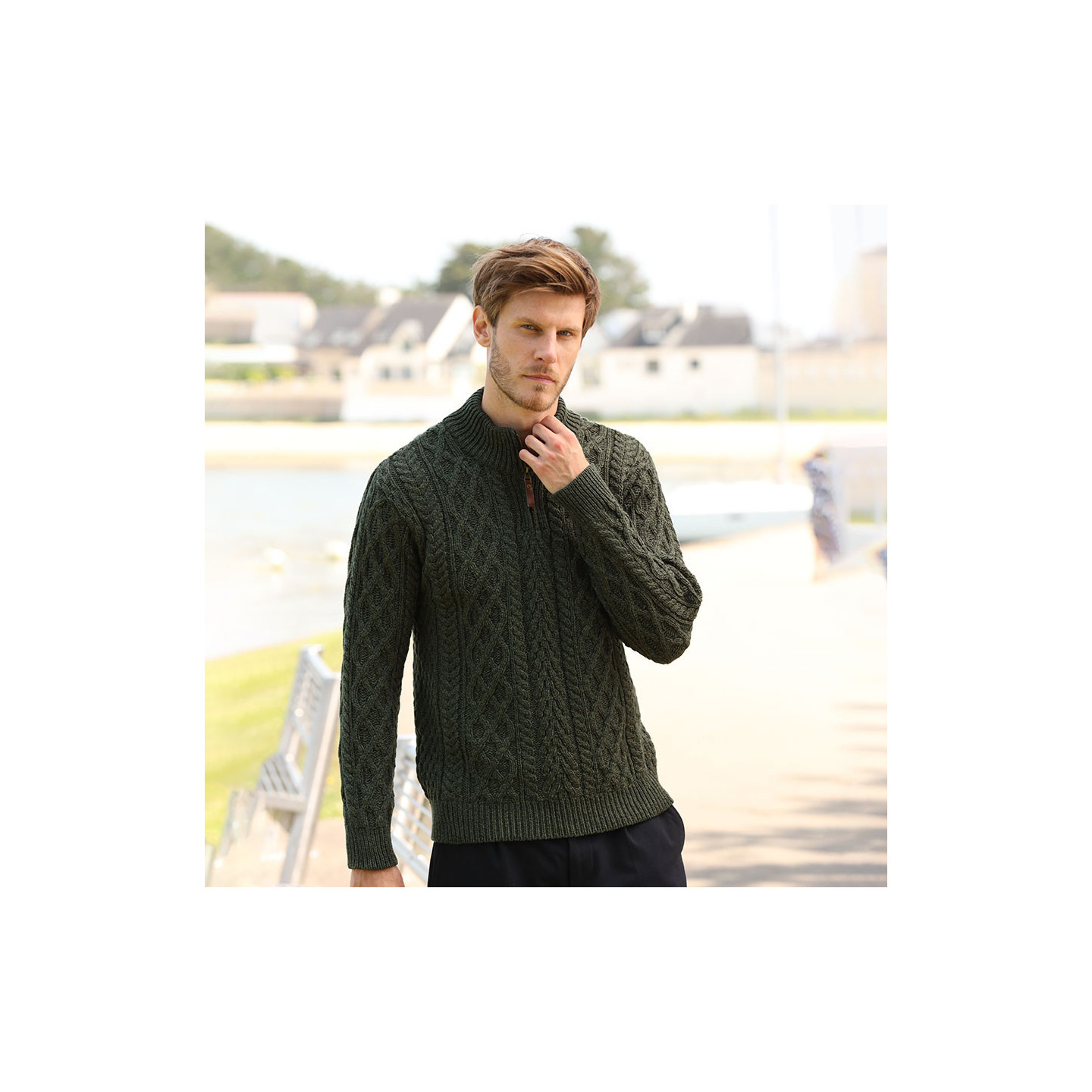 Pull Homme River Island – Col Vert à Pois – Coton – Taille M