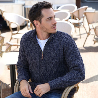 Inis Crafts Half-Zipped Heather Blue Sweater