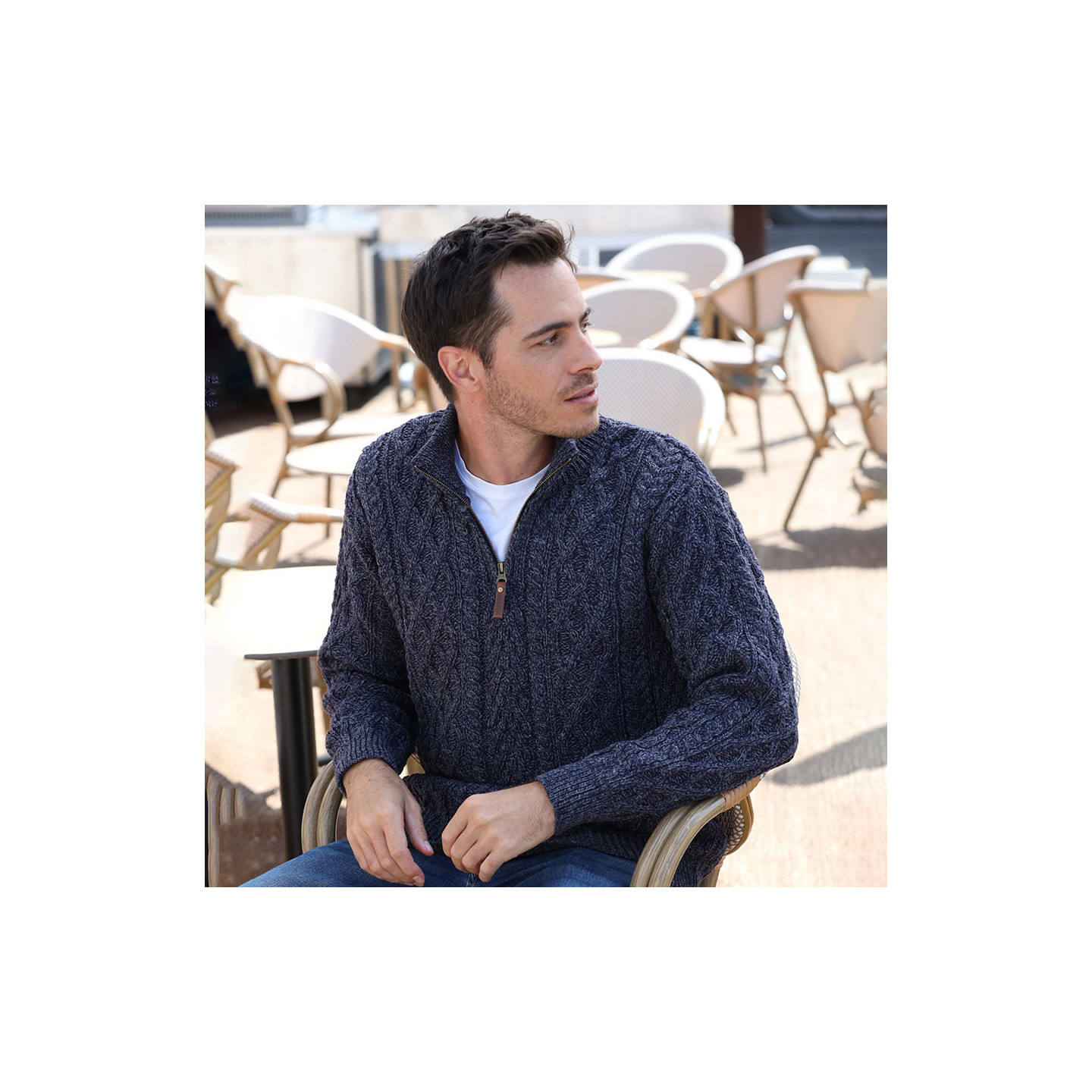Surchemise en laine mélangée à carreaux bleu et écru - Homme grand