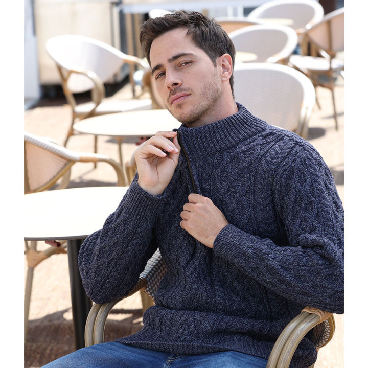 Inis Crafts Half-Zipped Heather Blue Sweater