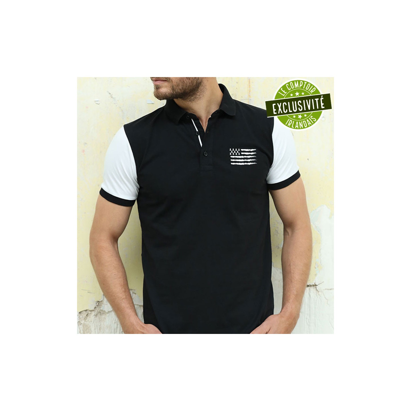 Polo Manche Courte Breizh Noir Et Blanc Camberabero