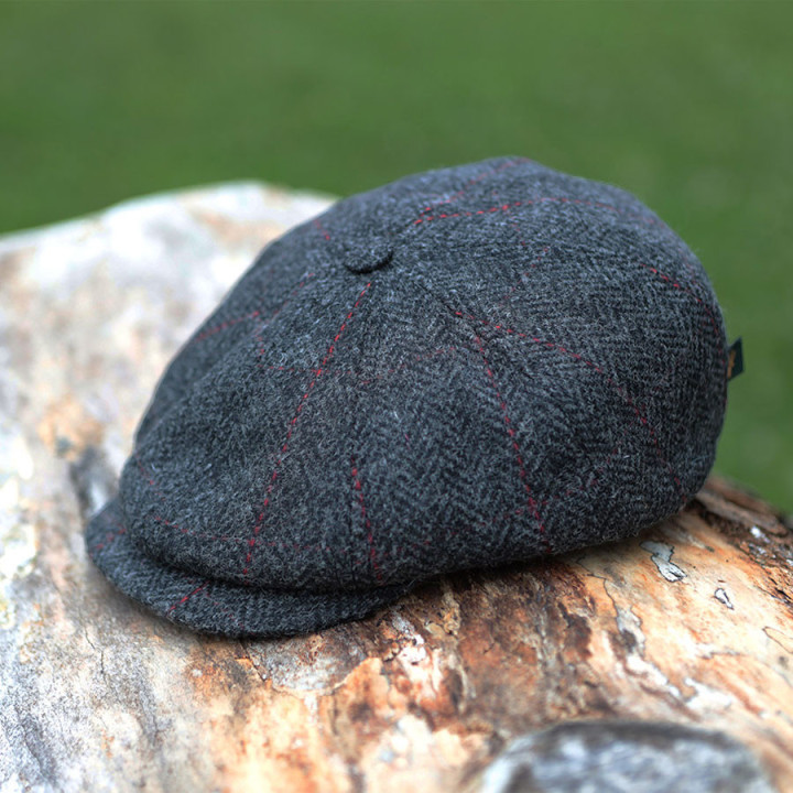 Casquette Irlandaise 8 pans Gris et Rouge Mucros Weavers