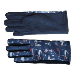 Gants suedine chat bleu fonce h25 ooi