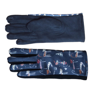 Gants suedine chat bleu fonce h25 ooi
