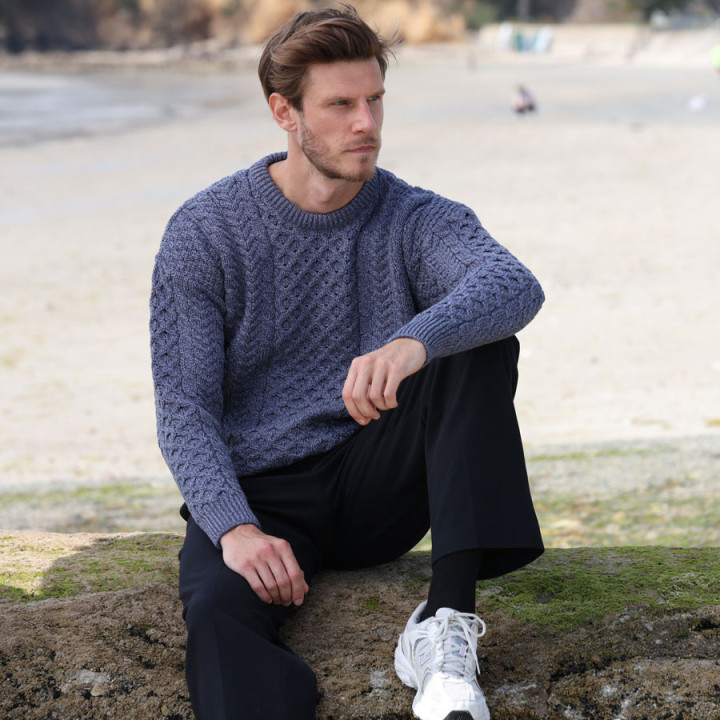 Aran Woollen Mills Ennis Round Neck Sweater Blue