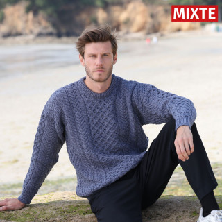 Pull Ennis Col Rond Bleu Aran Woollen Mills