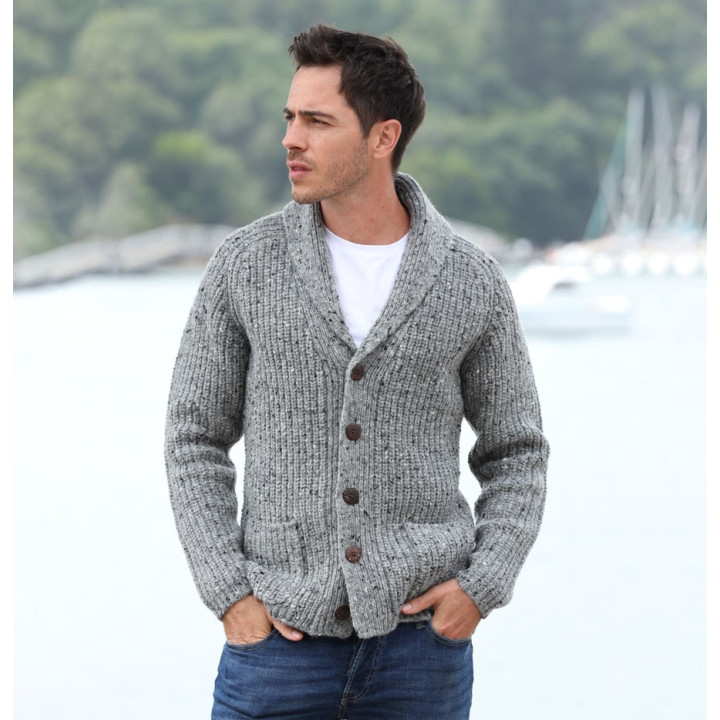 Aran Woollen Mils Cardigan Kells Grey