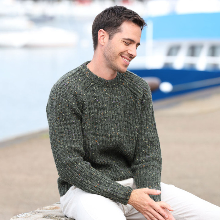 Pull Trim Vert Aran Woollen Mils