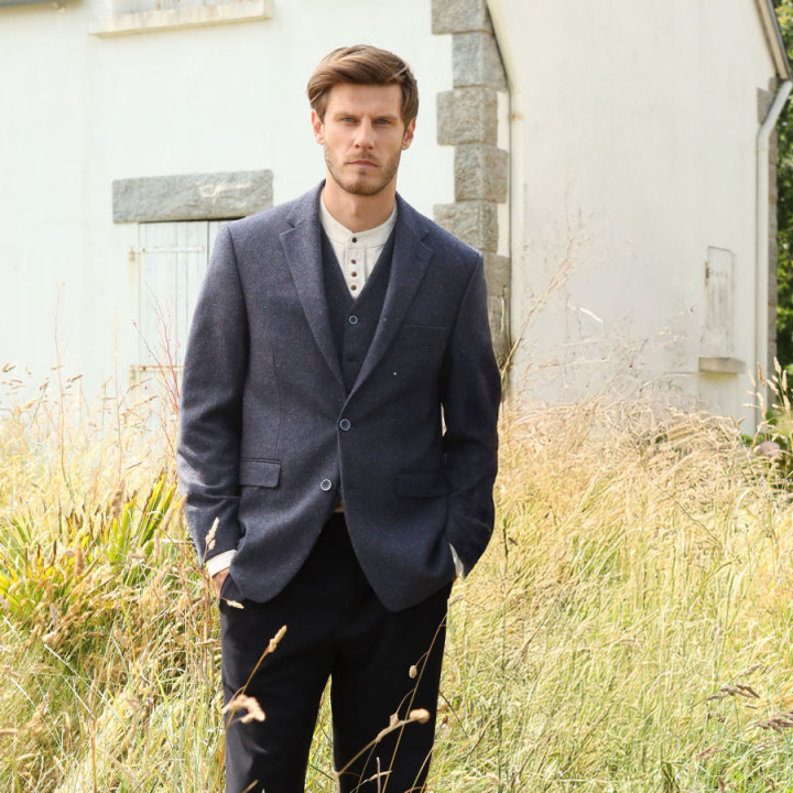 Emerald Isle Weaving Blue Chiné Wool Blend Jacket