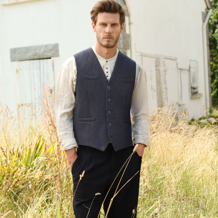 Gilet Laine Mélangée Bleu Chiné Emerald Isle Weaving