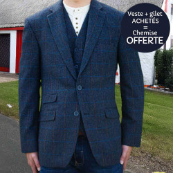 Veste Laine Mélangée Carreaux Marine Emerald Isle Weaving