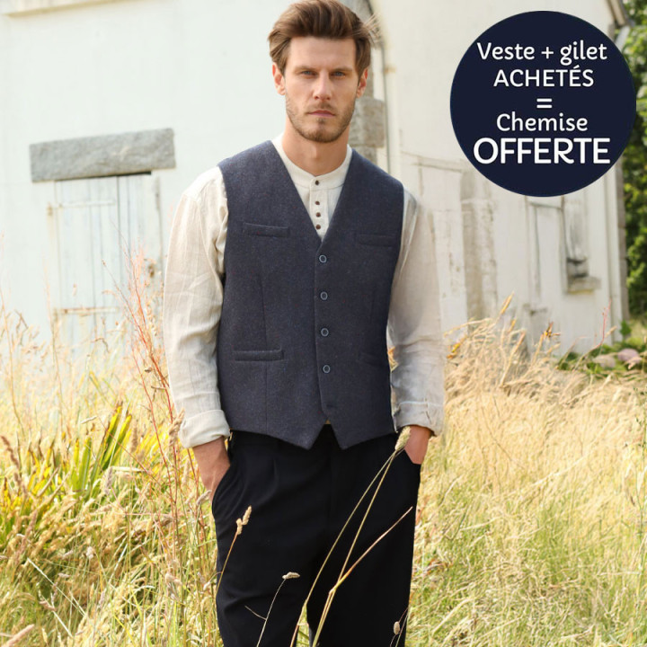 Gilet Laine Mélangée Bleu Chiné Emerald Isle Weaving