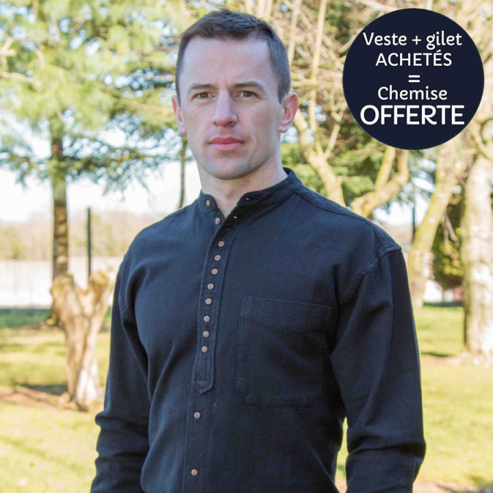 Emerald Isle Weaving Black Irish Cotton Shirt Officer Collar