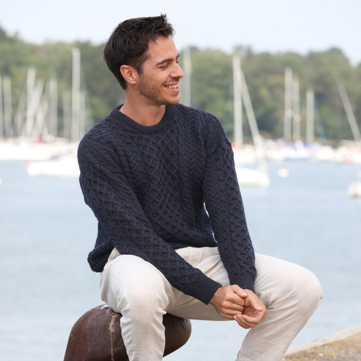 Navy Aran Woollen Mills Round Neck Sweater