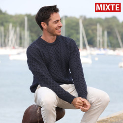 Aran Woollen Mills Ennis Round Neck Navy Sweater