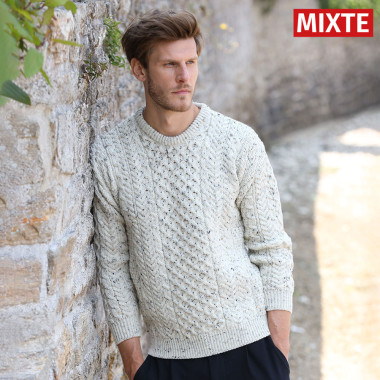 Aran Woollen Mills Natural Round Collar Aran Sweater