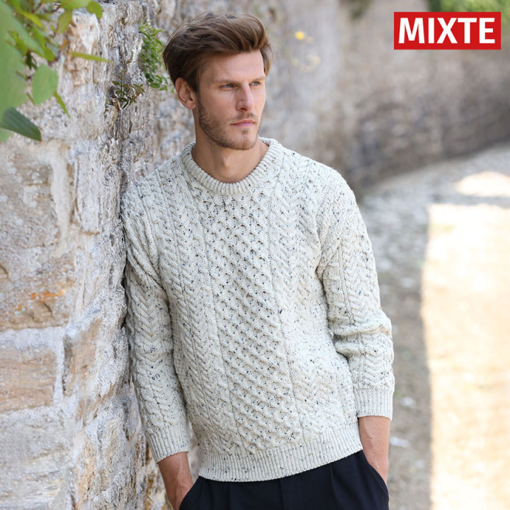 Aran Woollen Mills Natural Round Collar Aran Sweater