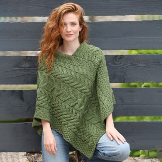 Twisted Green Poncho Aran Woollen Mills