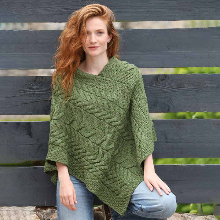 Twisted Green Poncho Aran Woollen Mills