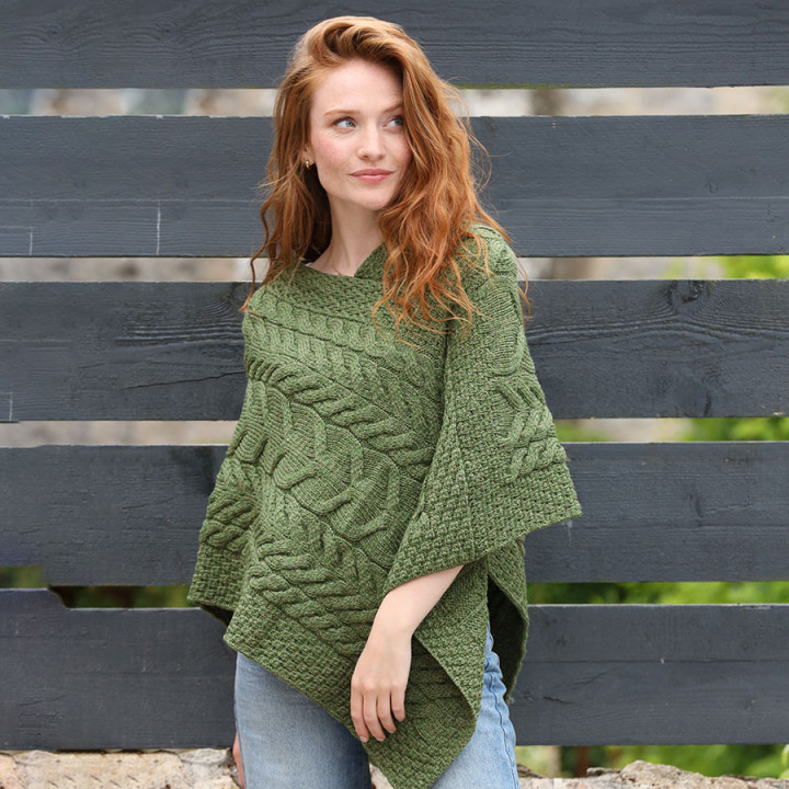 Twisted Green Poncho Aran Woollen Mills