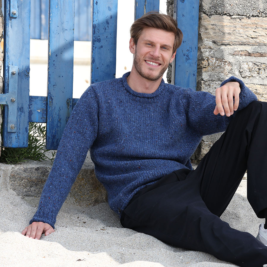Aran Woollen Mills Blue Donegal Sweater - Our Clothing Collection