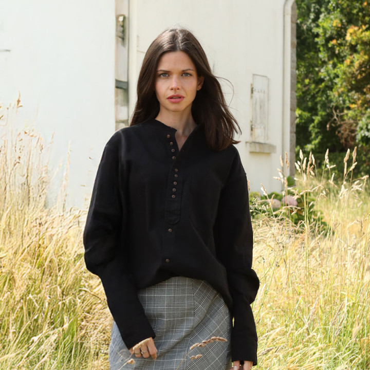 Chemise Noire Coton Irlandais Col Officier Emerald Isle Weaving