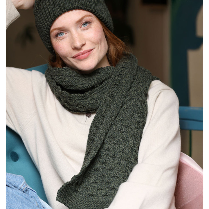 Inis Crafts Honeycomb Green Scarf