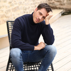 Pull homme col roule lambswool marine 90% laine - 10% cachemire