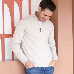 Pull lambswool 1/2 zippe 90 laine 10 cachemire ecru hh25 best yarn