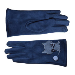 Gants suedine chat bleu fonce h25 ooi