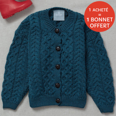 Cardigan Enfant Supersoft Bleu Aran Woollen Mills