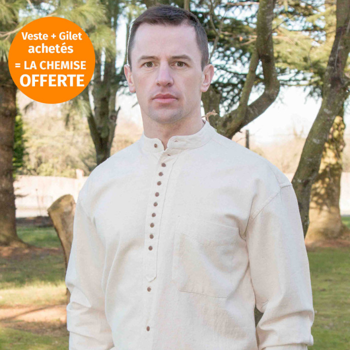 Chemise Coton Ecru Col Officier Civilian