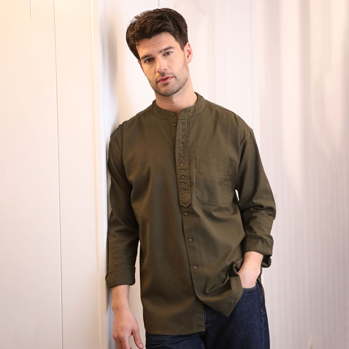 Civilian Army Green Officer Collar Shirt