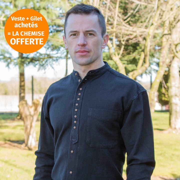 Civilian Black Irish Cotton Shirt Officer Collar