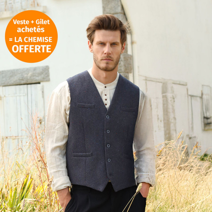 Gilet Laine Mélangée Bleu Chiné Emerald Isle Weaving