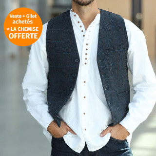 Gilet Laine Mélangée Carreaux Marine Emerald Isle Weaving