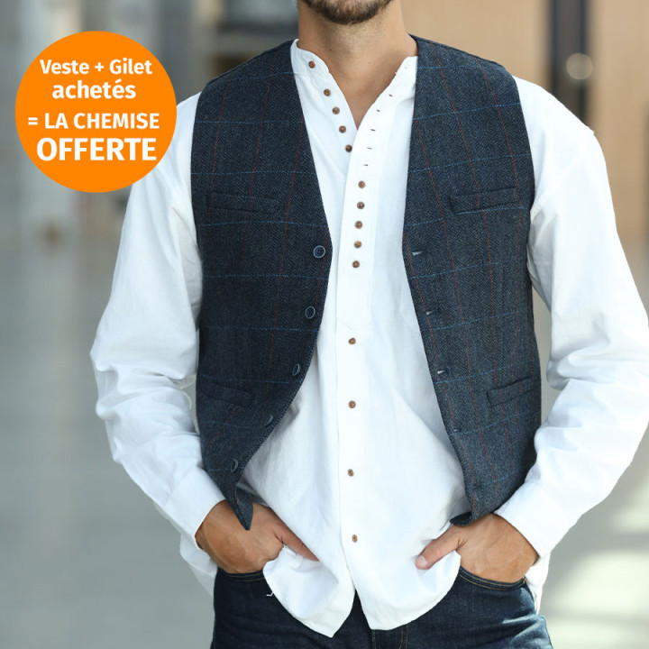 Gilet Laine Mélangée Carreaux Marine Emerald Isle Weaving