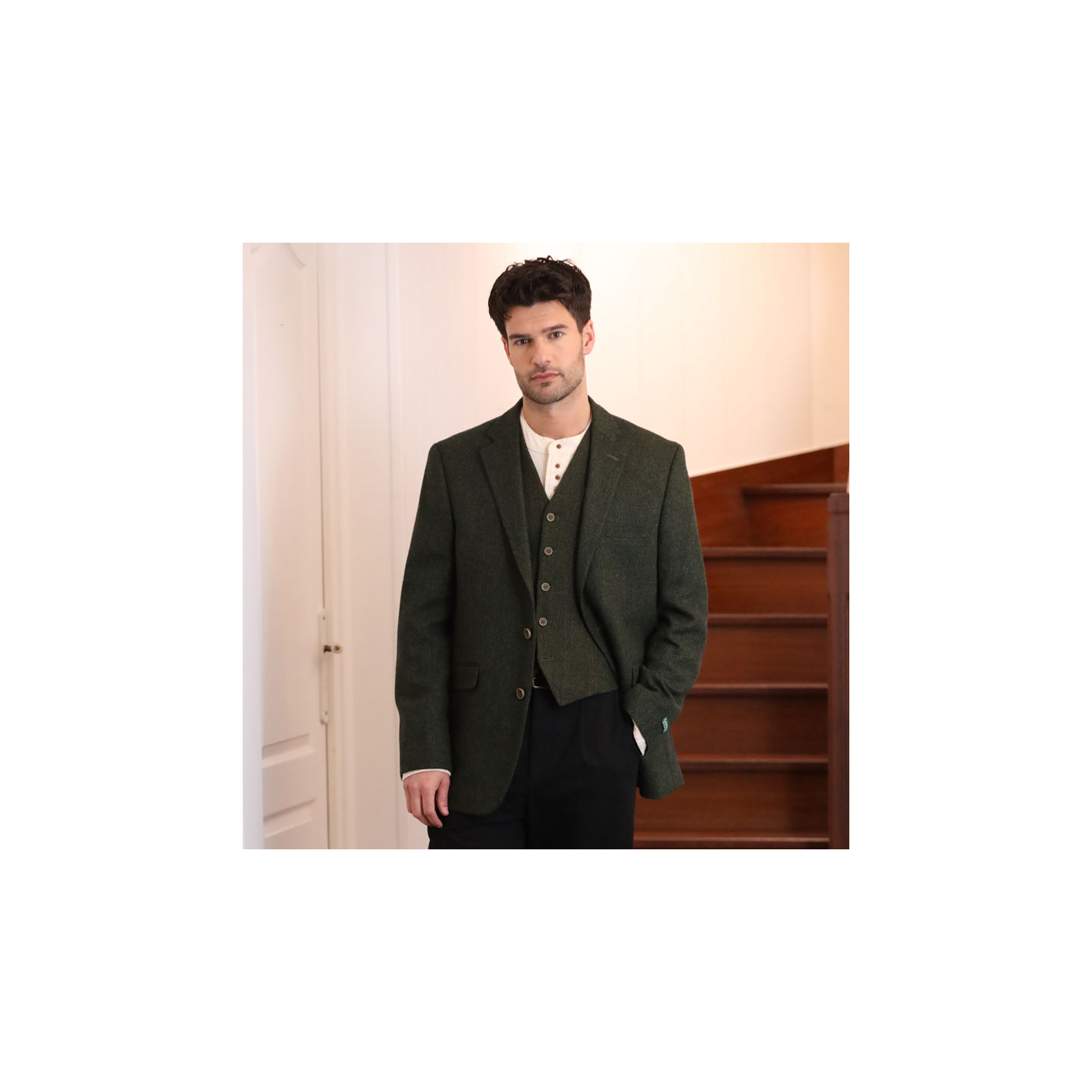 Emerald Isle Weaving Olive Wool Blend Waistcoat