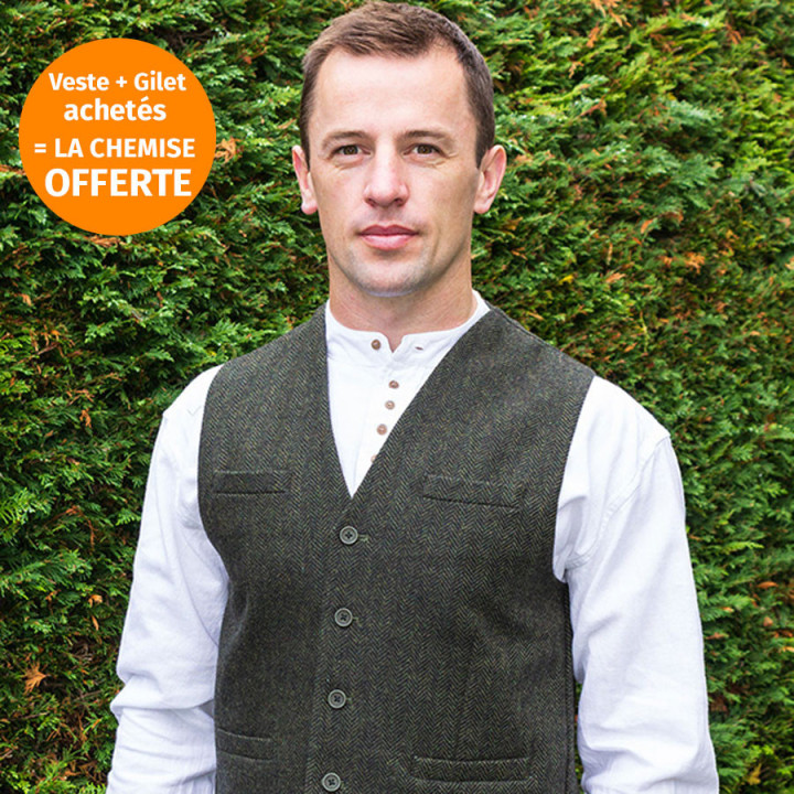 Gilet Laine Mélangée Olive Emerald Isle Weaving