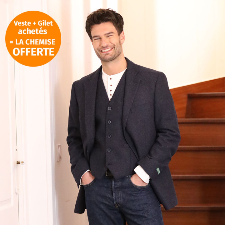 Emerald Isle Weaving Blue Chiné Wool Blend Jacket