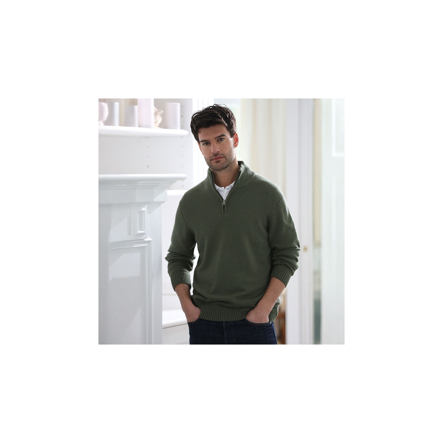 Out Of Ireland Khaki Zip-Up Jumper