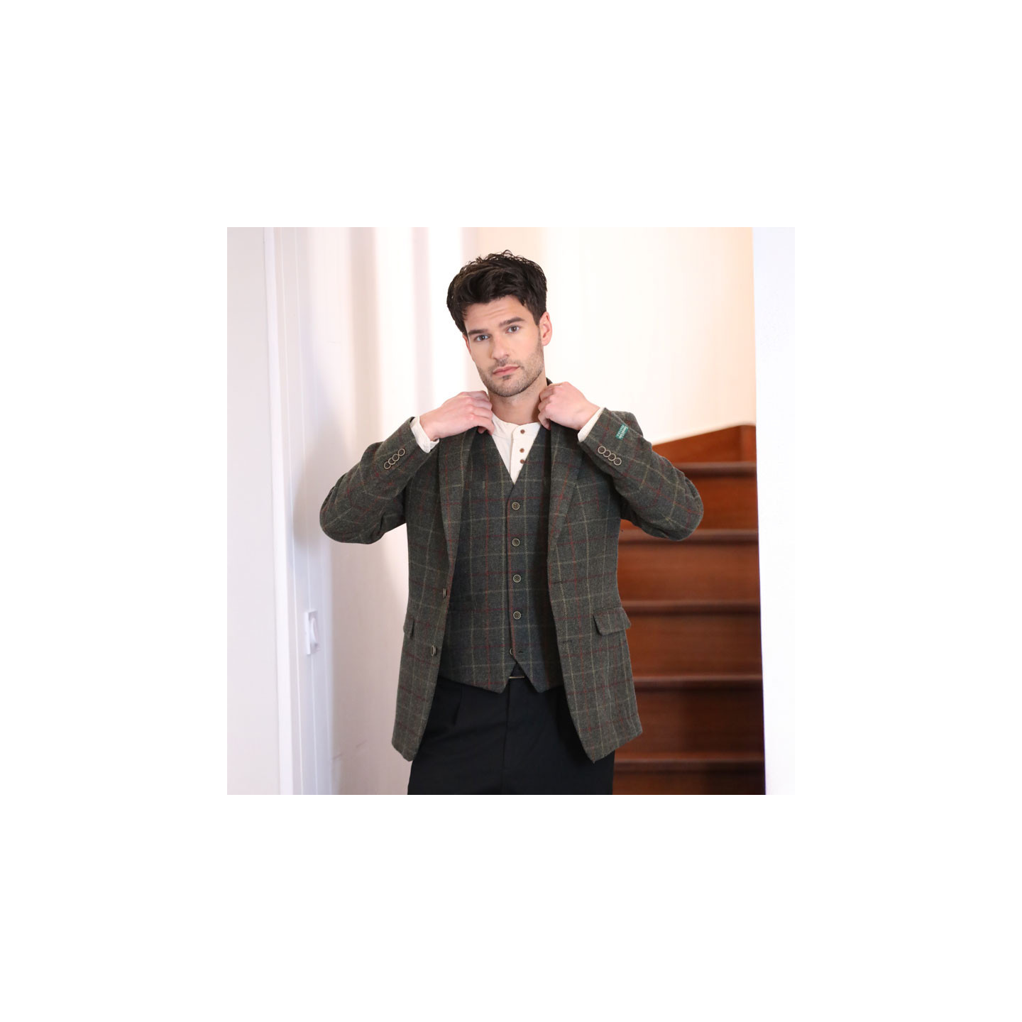Emerald Isle Weaving Emerald Green Checked Blended Wool Jacket