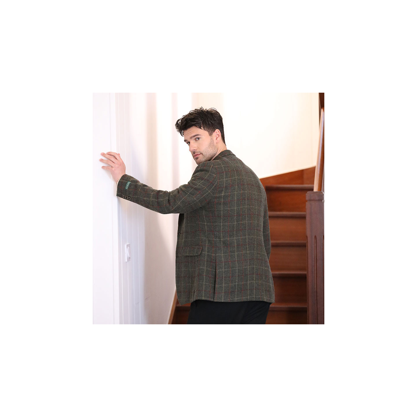 Emerald Isle Weaving Emerald Green Checked Blended Wool Jacket