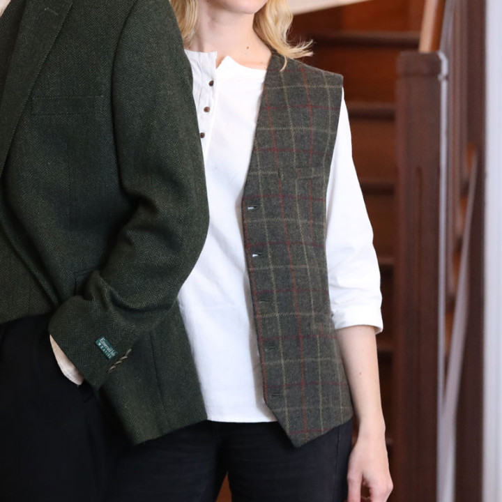 Emerald Isle Weaving Emerald Green Checked Blended Wool Cardigan