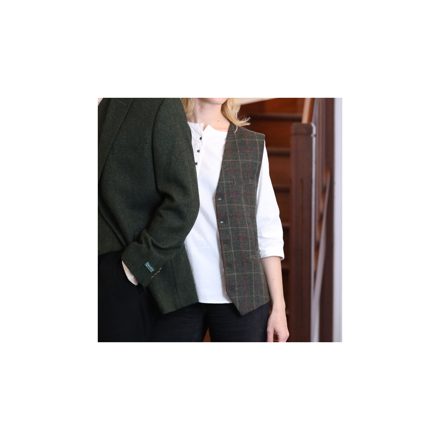 Gilet Laine Mélangée Carreaux Vert Emerald Isle Weaving