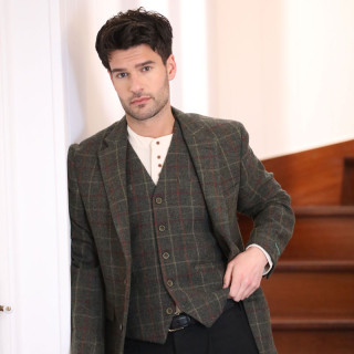 Emerald Isle Weaving Emerald Green Checked Blended Wool Cardigan